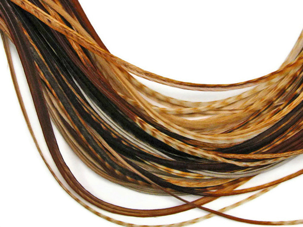 10 Pieces - Unique Ginger Thin Long Grizzly Whiting Farm Rooster Saddle Hair Extension Feathers