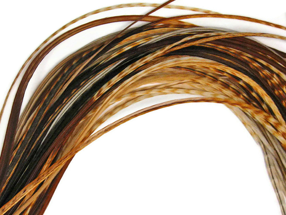 10 Pieces - Unique Ginger Thin Long Grizzly Whiting Farm Rooster Saddle Hair Extension Feathers