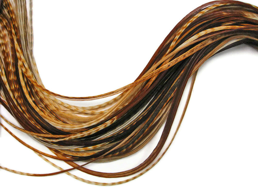 10 Pieces - Unique Ginger Thin Long Grizzly Whiting Farm Rooster Saddle Hair Extension Feathers