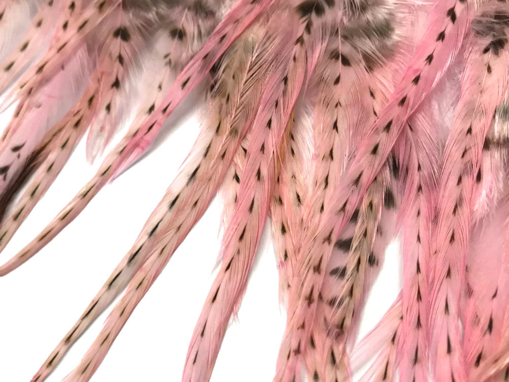 1 Dozen - Short Unique Pink Whiting Farm Rooster Saddle Hair Extension Feathers