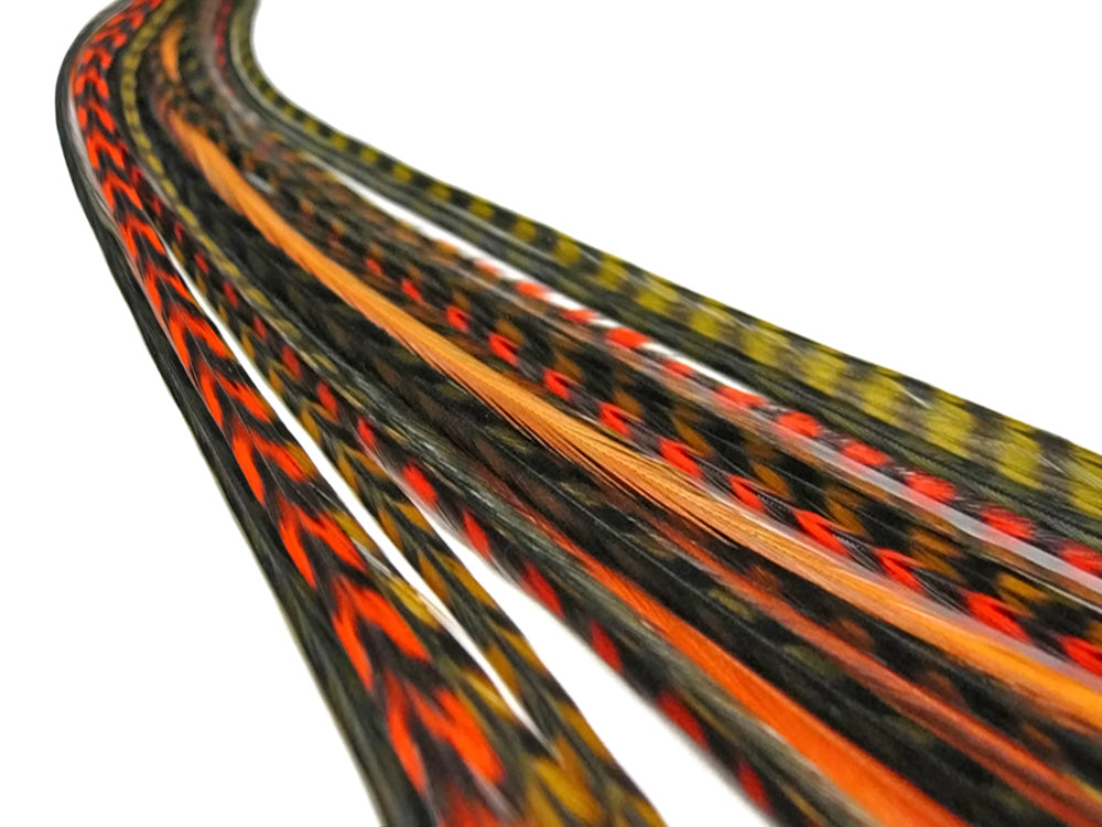 12 Strands - Warm Mix Thin Long Grizzly Whiting Farm Rooster Salon Hair Extension Feathers