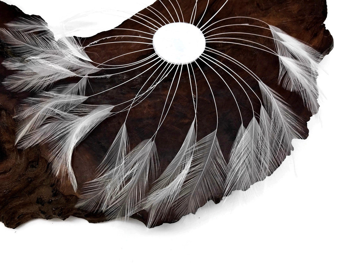 1 Piece - White Whole Beaded Pinwheel Stripped Rooster Hackle Feather Plates