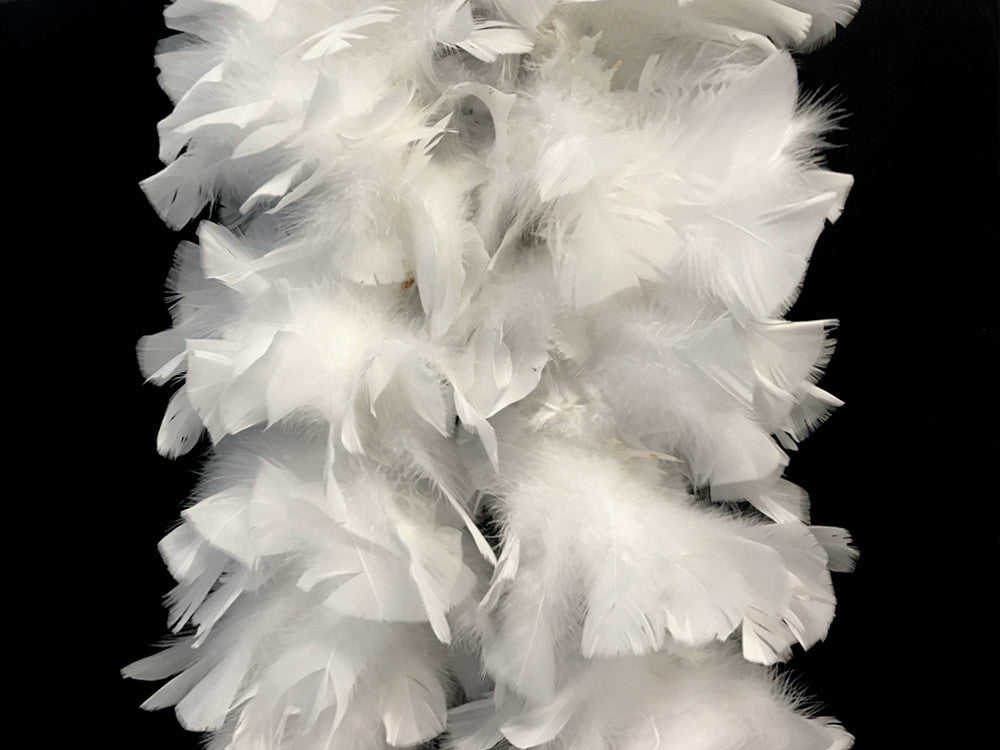 2 Yards - Snow White Heavy Weight Turkey Flat Feather Boa, 150 Gram