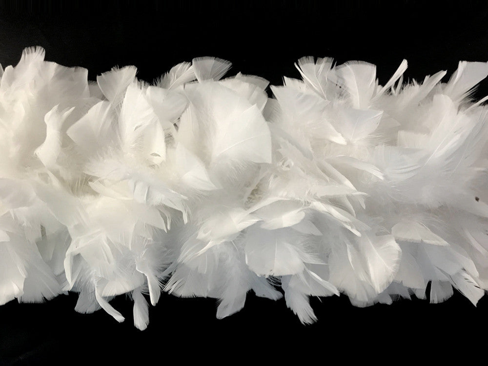 2 Yards - Snow White Heavy Weight Turkey Flat Feather Boa, 150 Gram