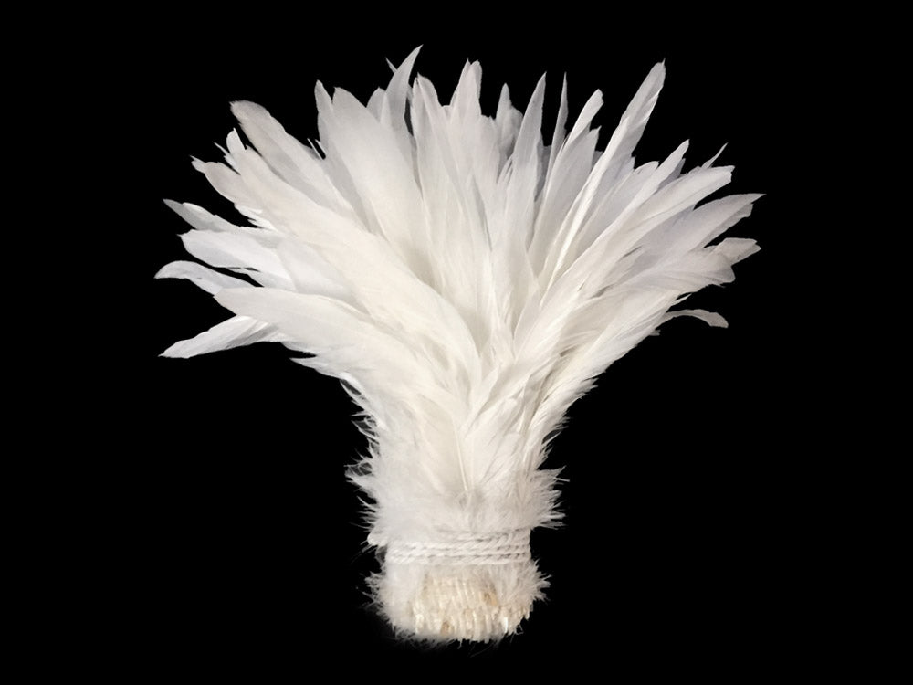 2.5 Inch Strip -  8-10" Natural White Strung Bleach Coque Tails Feathers