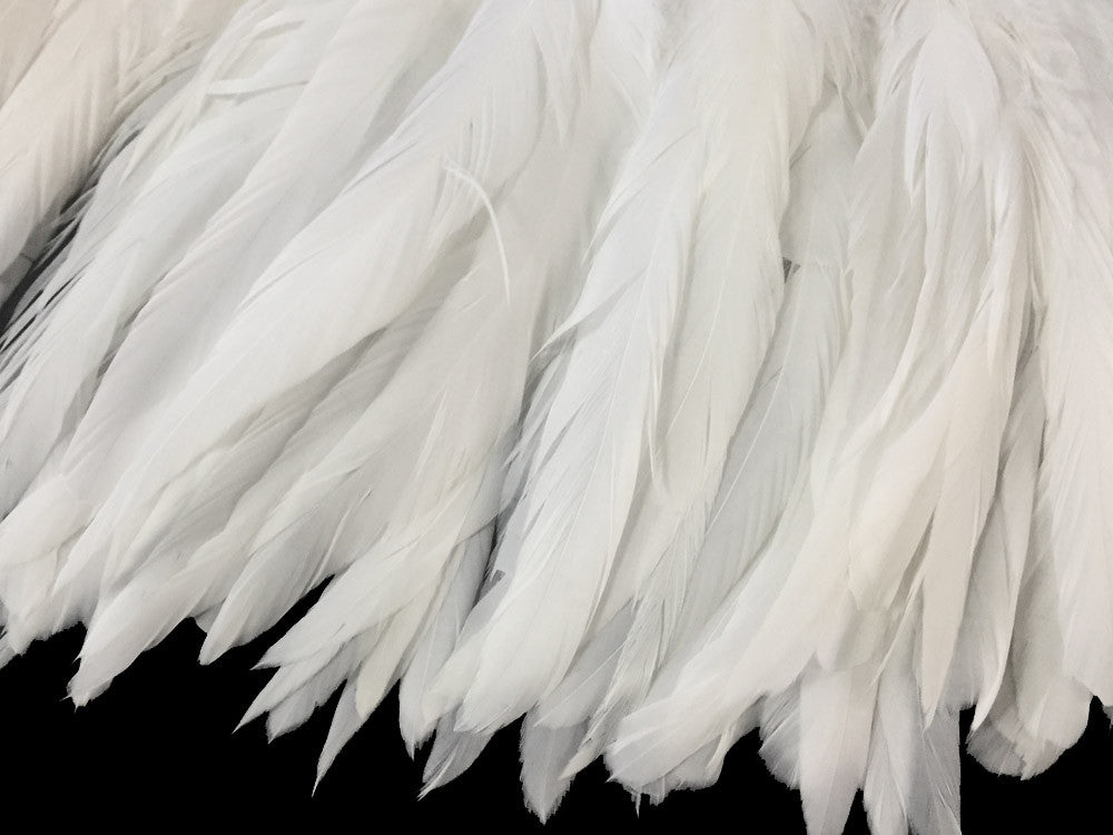 1/2 Yard -  8-10" White Strung Natural Bleach Rooster Coque Tail Wholesale Feathers (Bulk)