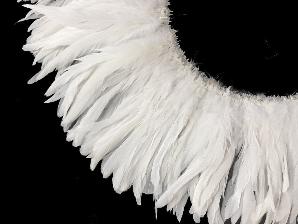 1/2 Yard -  8-10" White Strung Natural Bleach Rooster Coque Tail Wholesale Feathers (Bulk)