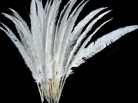 5 Pieces - White Long Ostrich Nandu Trimmed Feathers