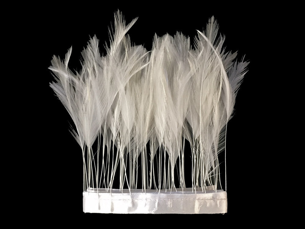 1 Yard - White Stripped Rooster Neck Hackle Eyelash Wholesale Feather Trim (Bulk)