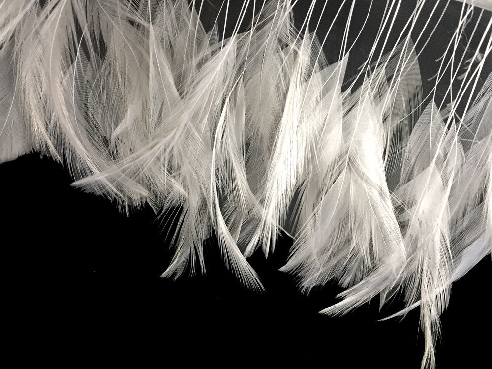 1 Yard - White Stripped Rooster Neck Hackle Eyelash Wholesale Feather Trim (Bulk)