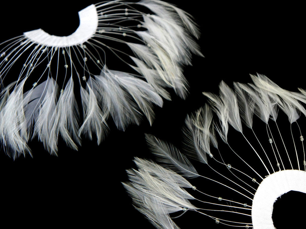 1 Piece - White Half Beaded Pinwheel Stripped Rooster Hackle Feather Pads