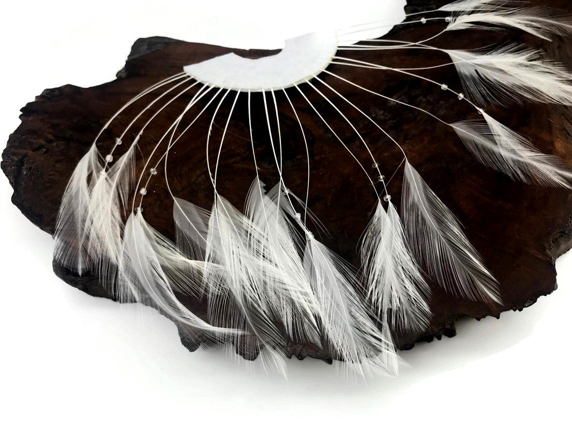 1 Piece - White Half Beaded Pinwheel Stripped Rooster Hackle Feather Pads