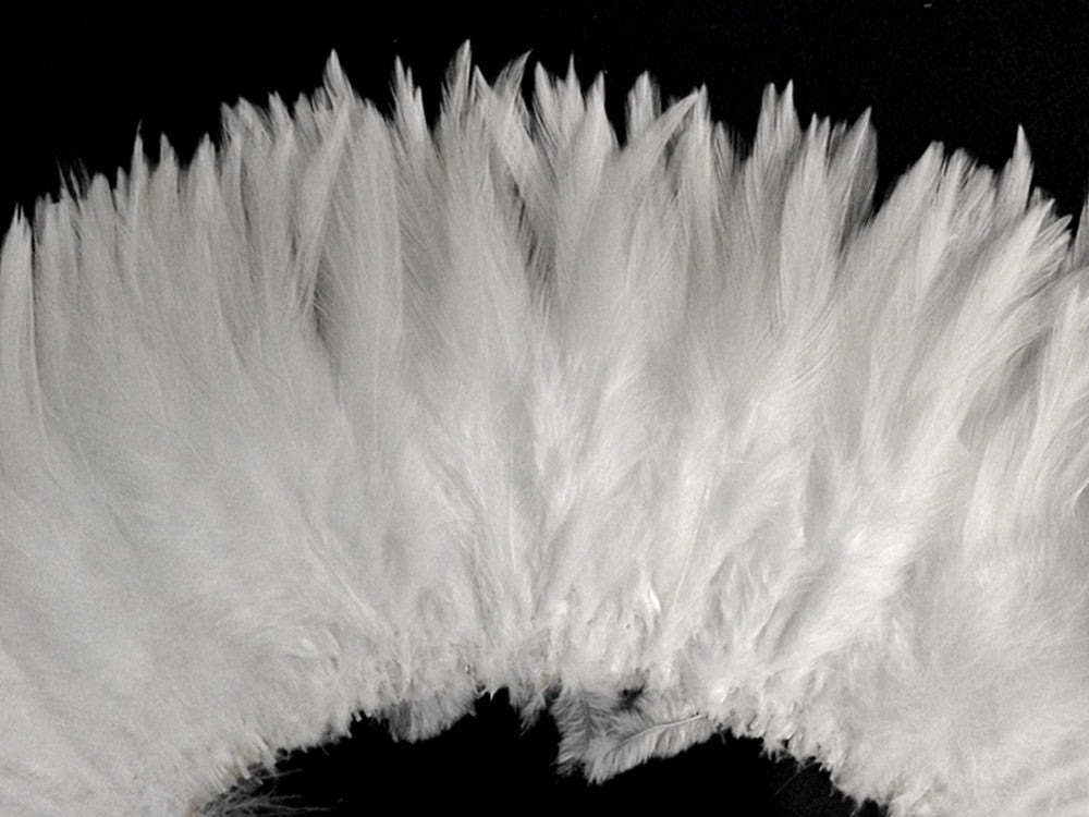 4 Inch Strip – 6-7” Natural White Strung Chinese Rooster Saddle Feathers