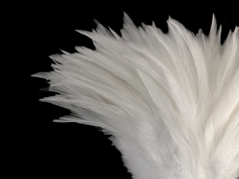 4 Inch Strip – 6-7” Natural White Strung Chinese Rooster Saddle Feathers