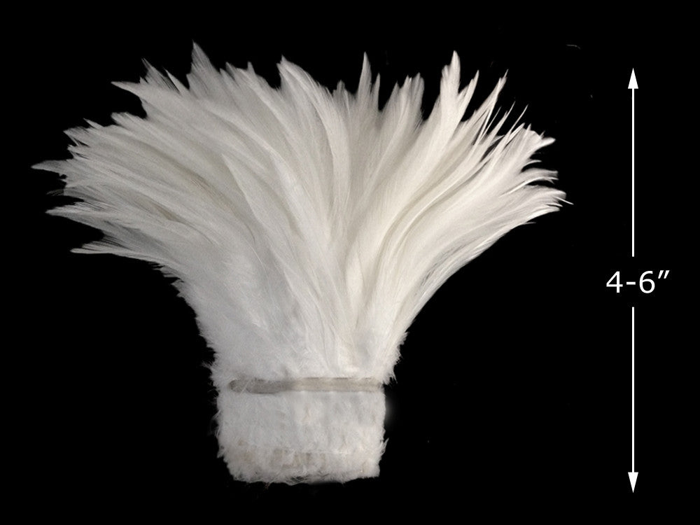 4 Inch Strip - 4-6" Natural White Strung Chinese Rooster Saddle Feathers