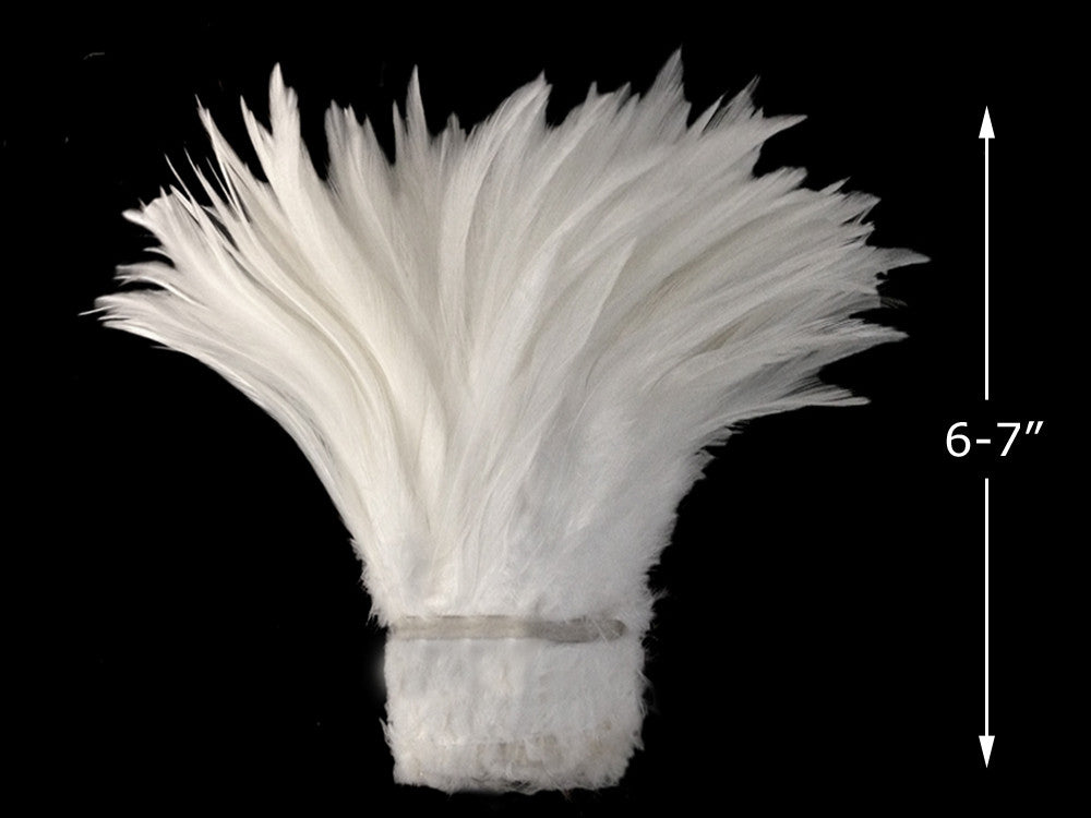 4 Inch Strip – 6-7” Natural White Strung Chinese Rooster Saddle Feathers