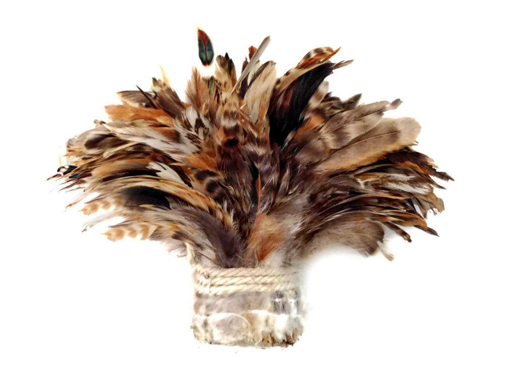 4 Inch Strip - Natural  Brown Chinchilla Strung Rooster Schlappen Feathers