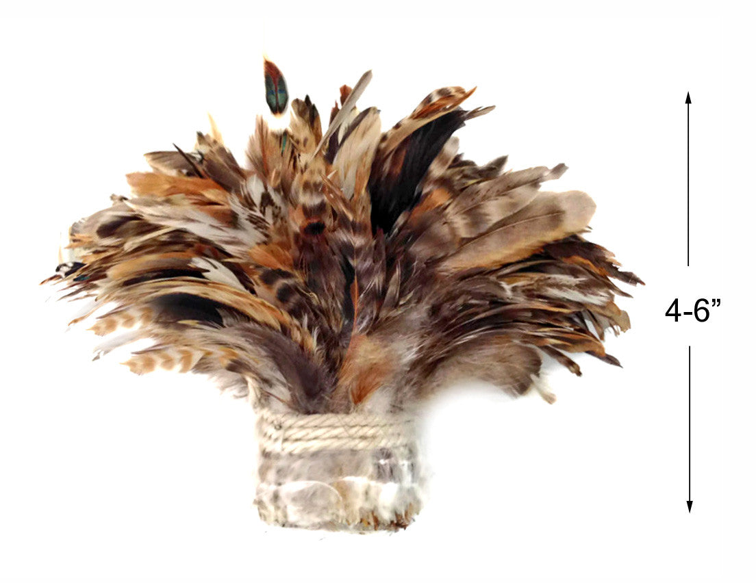 4 Inch Strip - Natural  Brown Chinchilla Strung Rooster Schlappen Feathers