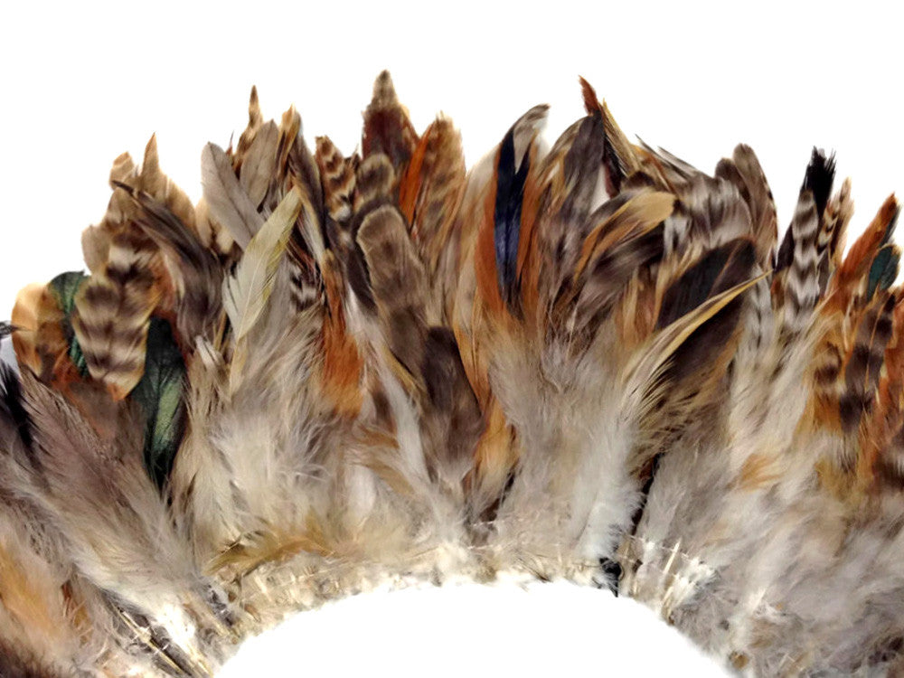 4 Inch Strip - Natural  Brown Chinchilla Strung Rooster Schlappen Feathers