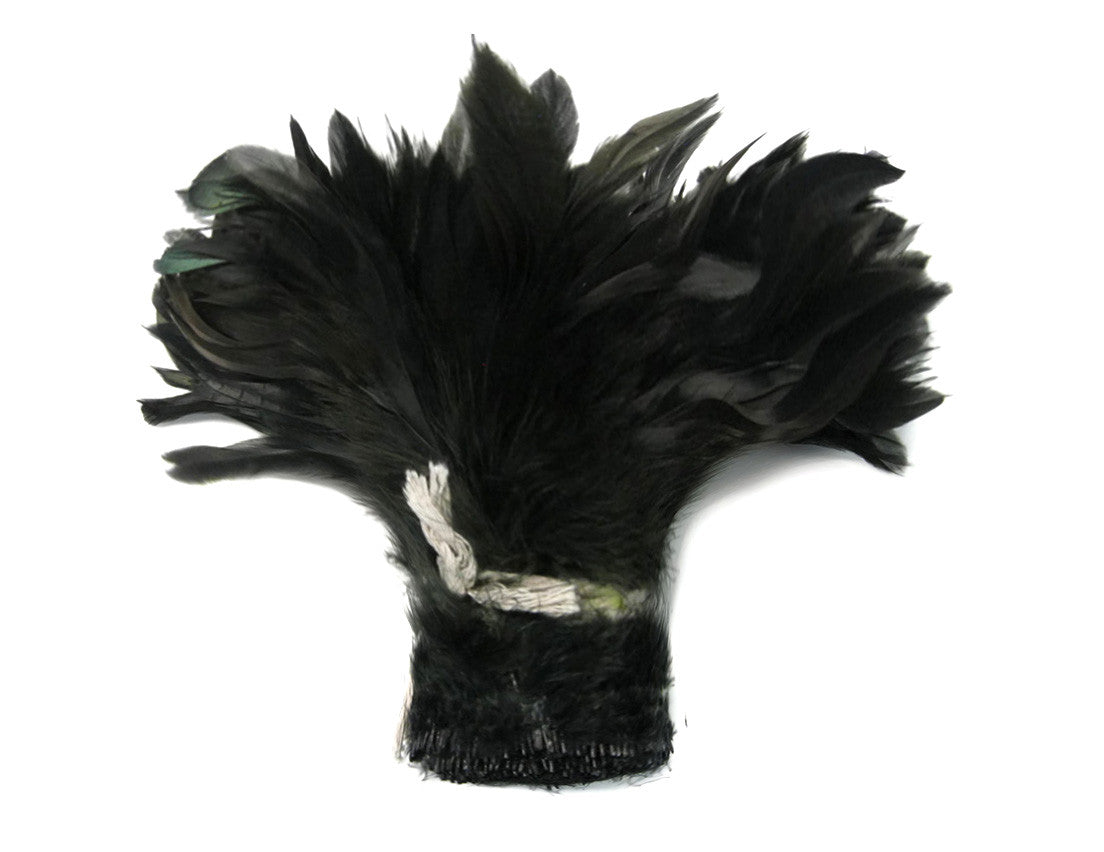 1 Yard - Black Dyed Strung Rooster Schlappen Wholesale Feathers (Bulk)