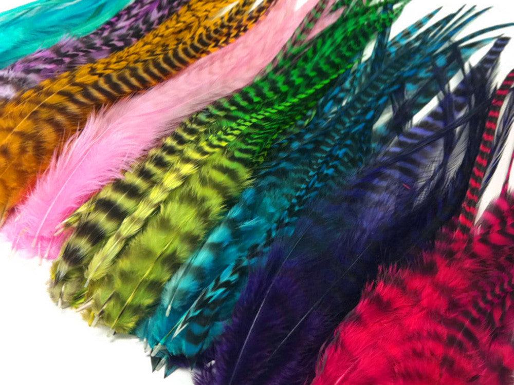 100 Feather Hair Extensions Kit, Premium store Feather Hair Accessories, Natural Colors Long Feathers 10-12 inches with Micro Rings and Threader.