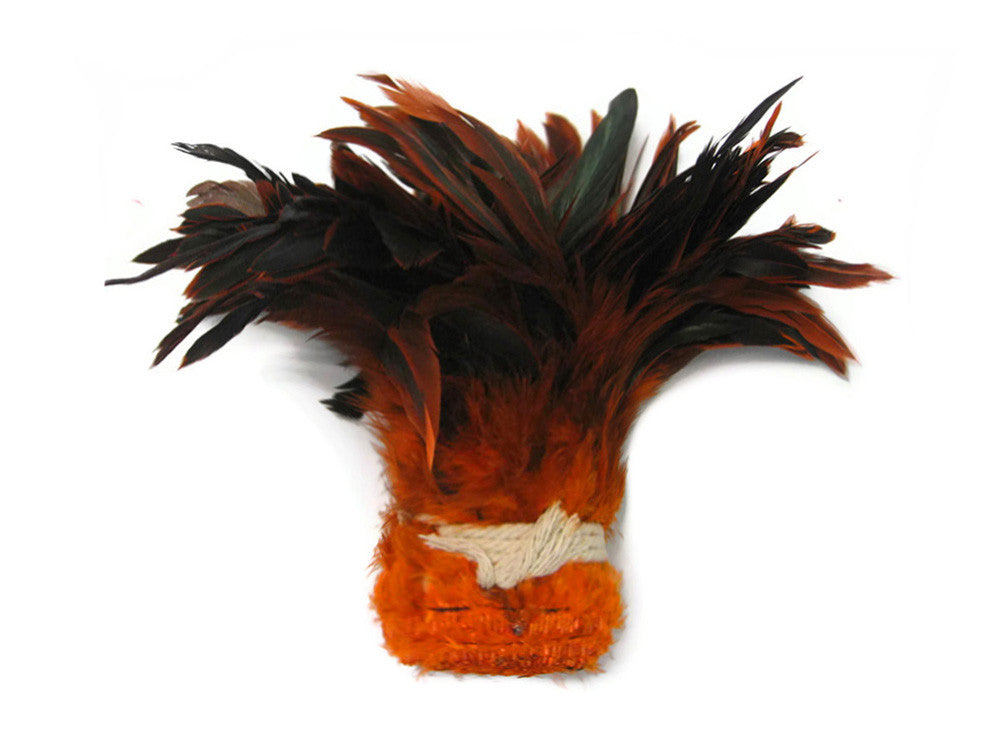 1 Yard - Orange Half Bronze Strung Rooster Schlappen Wholesale Feathers (Bulk)