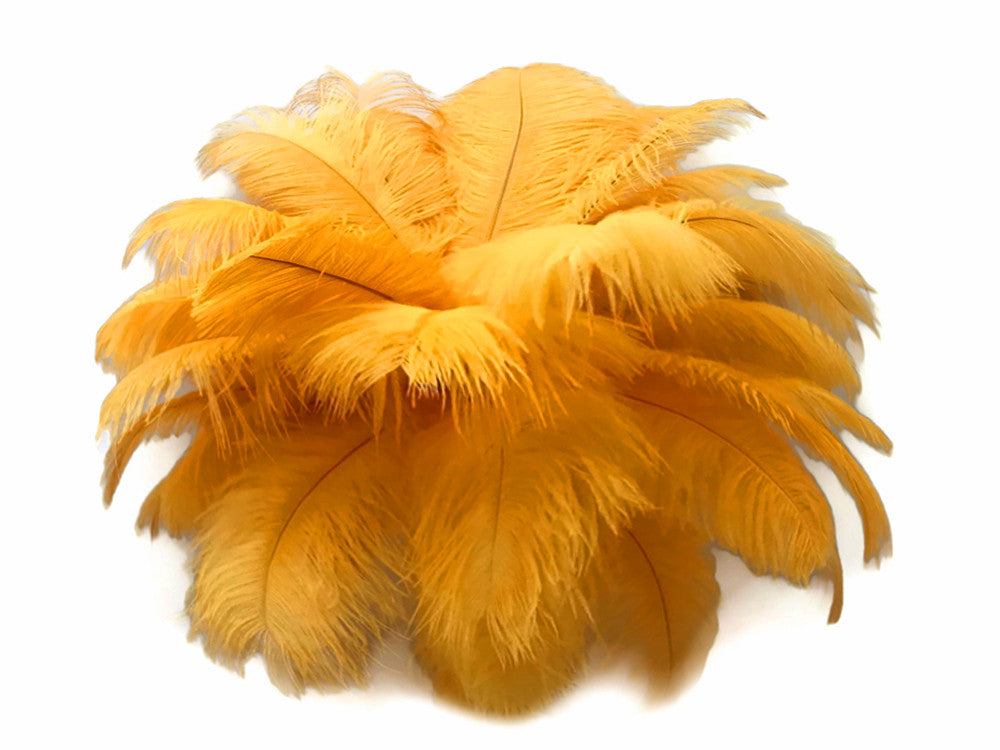 10 Pieces - 8-10" Golden Yellow Ostrich Dyed Drabs Feathers