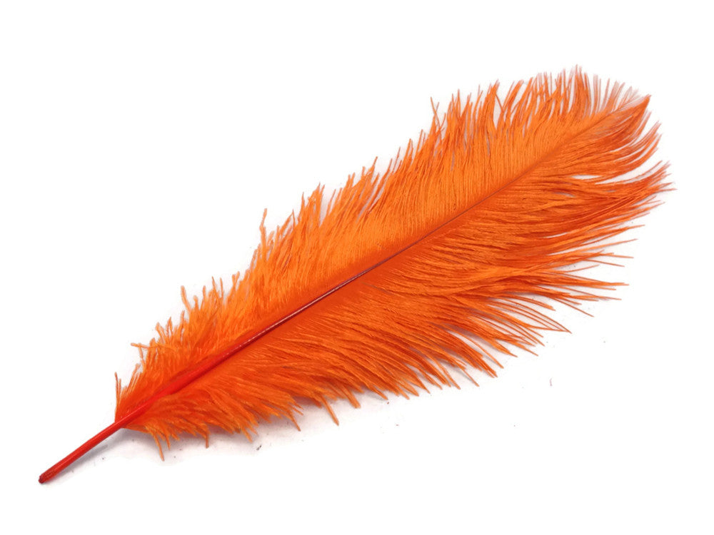 10 Pieces - 17-19" Orange Large Bleached & Dyed Ostrich Drabs Body Feathers