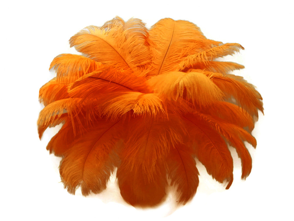 10 Pieces - 11-13" Orange Bleached & Dyed Ostrich Drabs Body Feathers