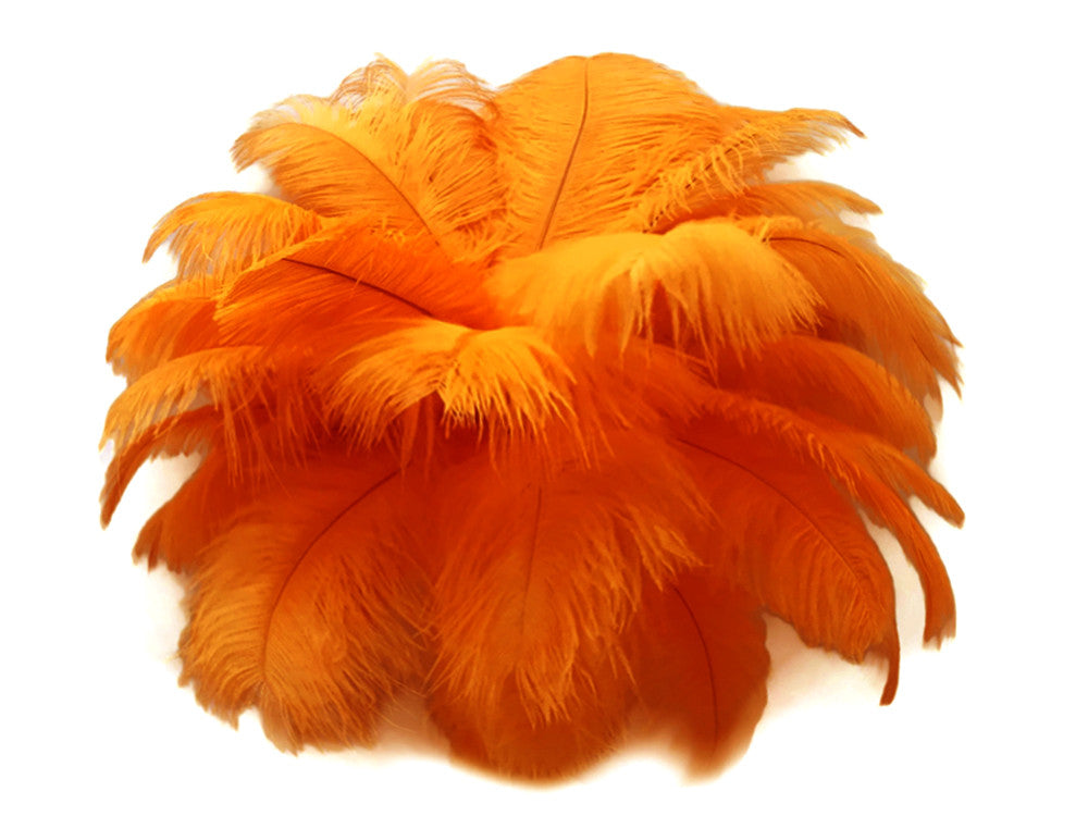 10 Pieces - 14-17" Orange Ostrich Dyed Drab Body Feathers