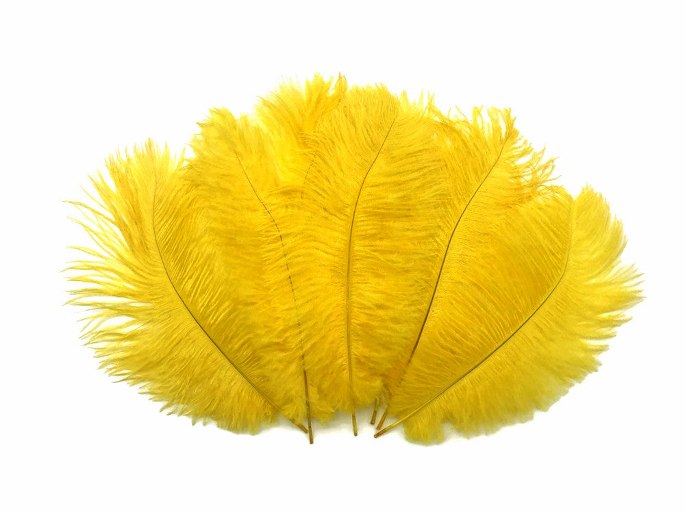 10 Pieces - 14-17" Yellow Ostrich Dyed Drab Body Feathers