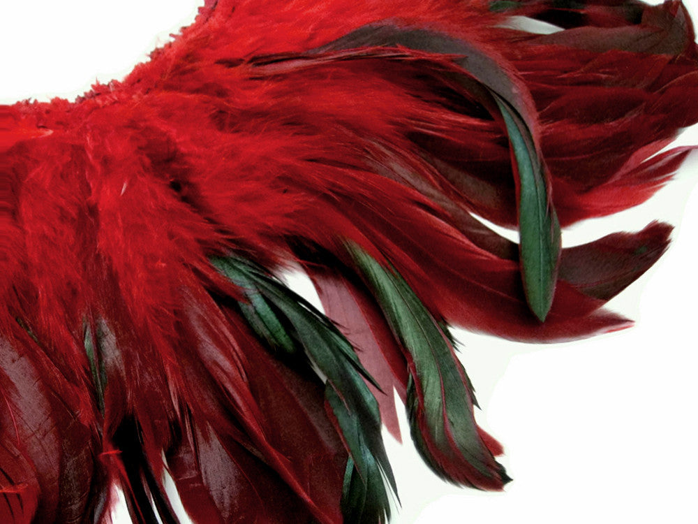 4 Inch Strip - Red Dyed Half Bronze Strung Rooster Schlappen Feathers