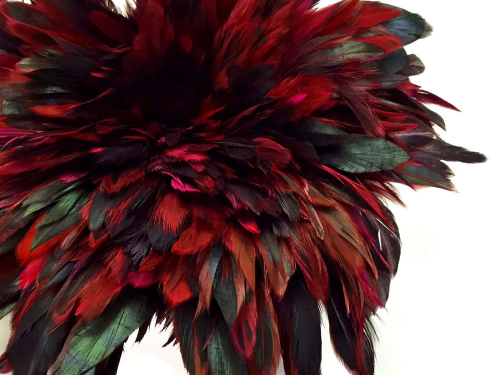 1 Yard - Red Half Bronze Strung Rooster Schlappen Wholesale Feathers (Bulk)