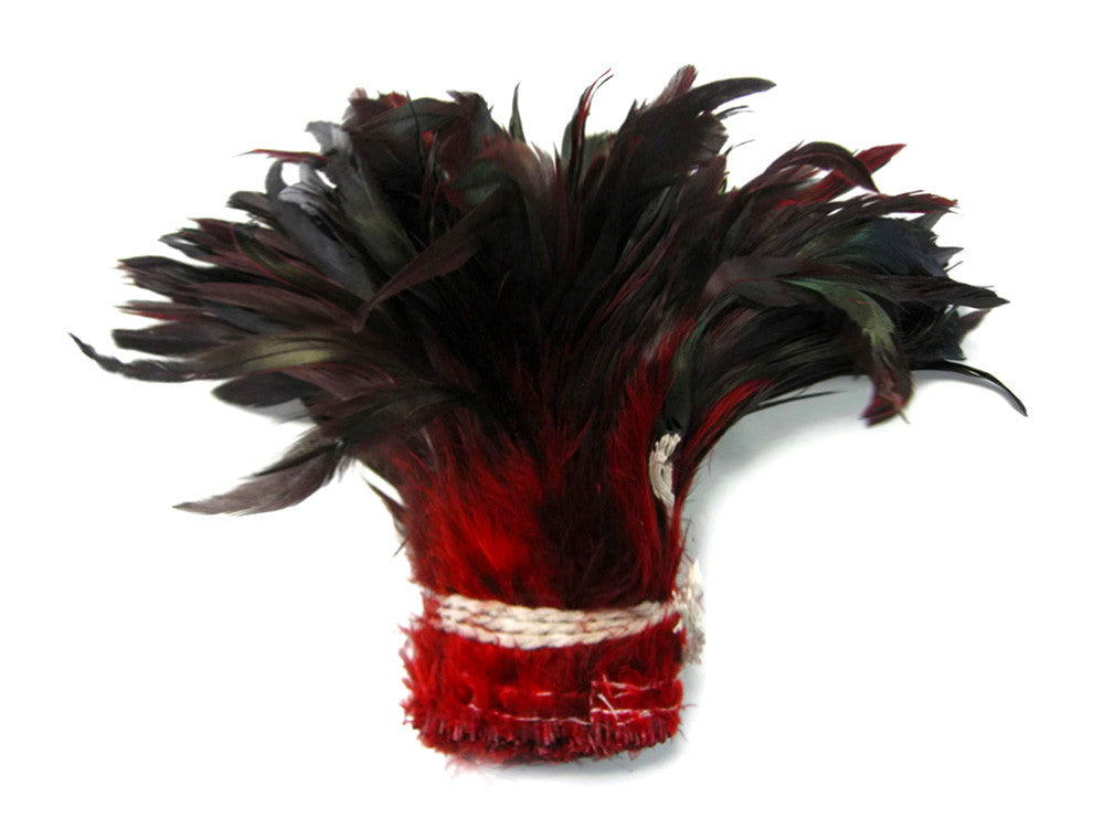 4 Inch Strip - Red Dyed Half Bronze Strung Rooster Schlappen Feathers