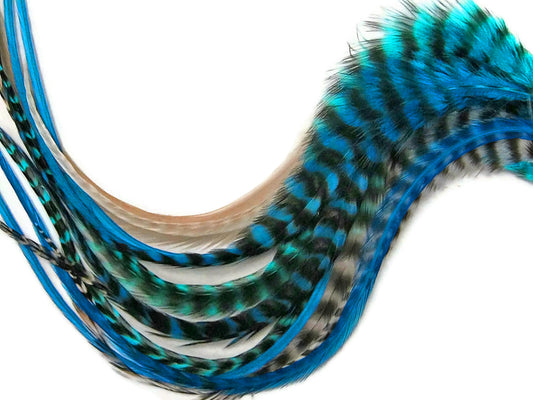 10 Strands - Winter Wonderland Mix Thick Long Whiting Farms Grizzly Rooster Saddle Hair Extension Feathers