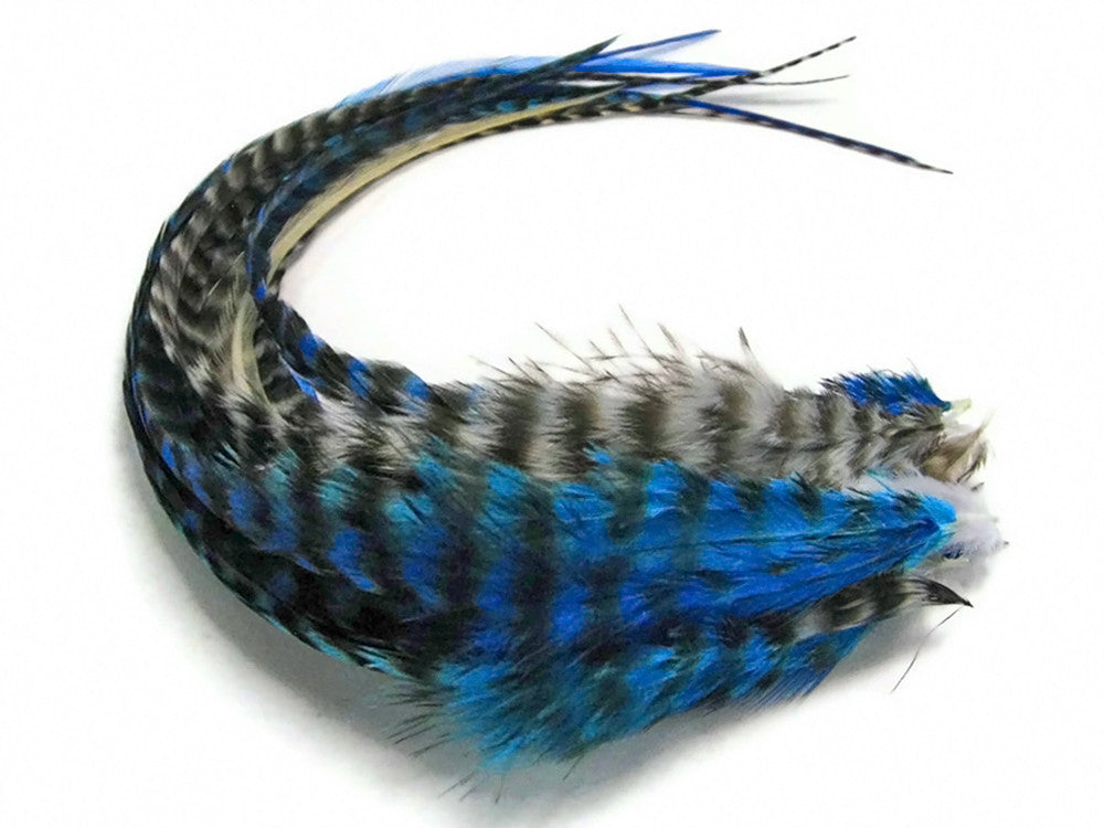 10 Strands - Winter Wonderland Mix Thick Long Grizzly Rooster Feathers