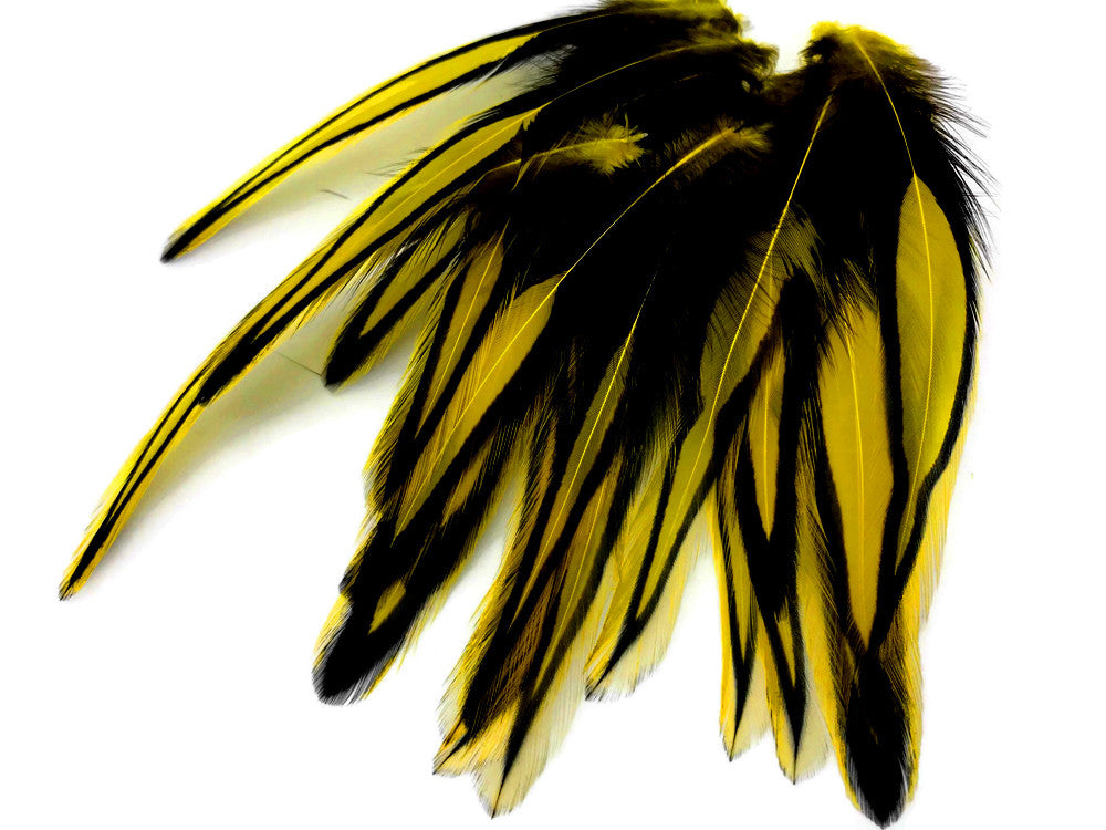 10 Pieces - Sunshine Yellow Dyed BLW Laced Long Rooster Cape Whiting Farms Feathers