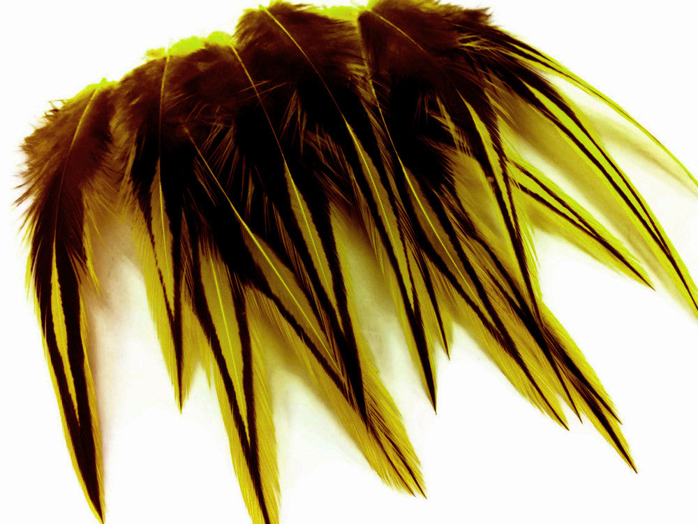 10 Pieces - Sunshine Yellow Dyed BLW Laced Short Rooster Cape Whiting Farms Feathers