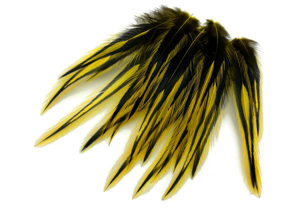 10 Pieces - Sunshine Yellow Dyed BLW Laced Short Rooster Cape Whiting Farms Feathers