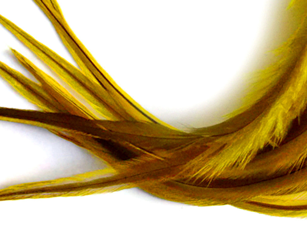 1 Dozen - Medium Yellow Badger Rooster Saddle Whiting Hair Extension Feathers