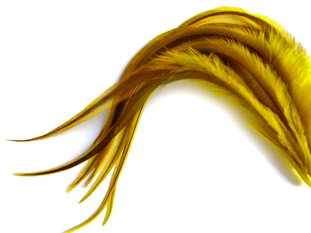 1 Dozen - Medium Yellow Badger Rooster Saddle Whiting Hair Extension Feathers