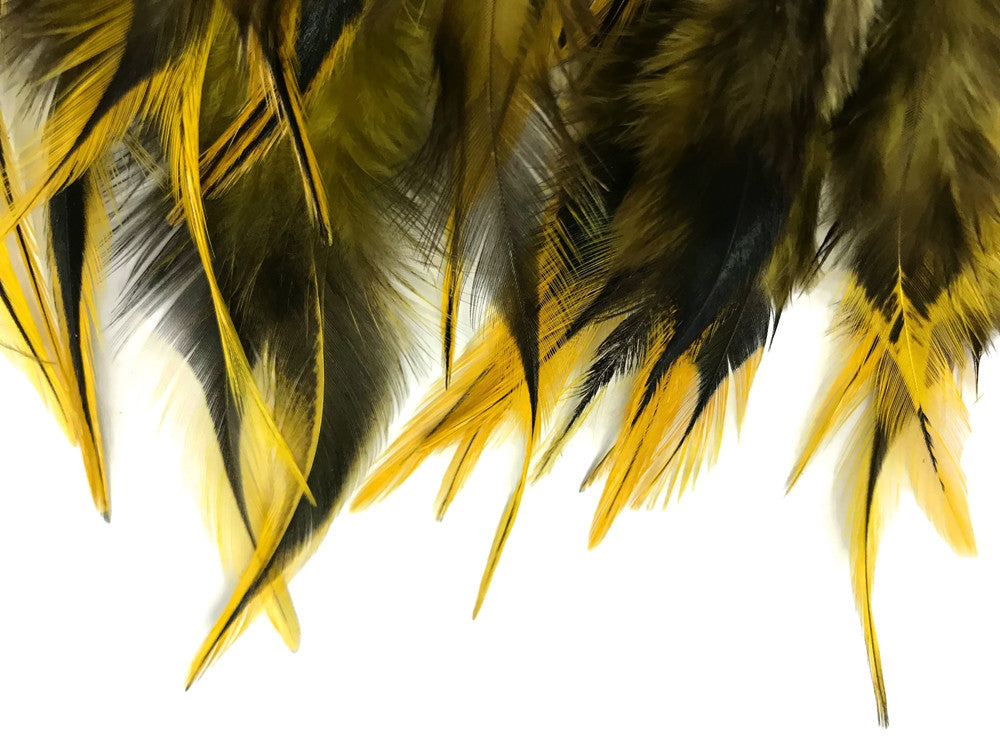 1 Dozen - Short Yellow Badger Whiting Farm Rooster Saddle Hair Extension Feathers