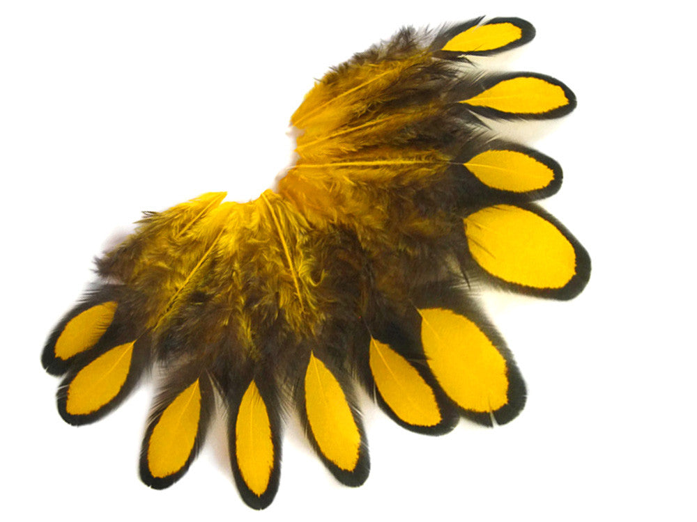 1 Dozen - Yellow Whiting Farms Laced Hen Saddle Feathers