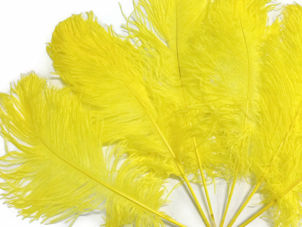 10 Pieces -  12-16" Yellow Dyed Ostrich Tail Fancy Feathers