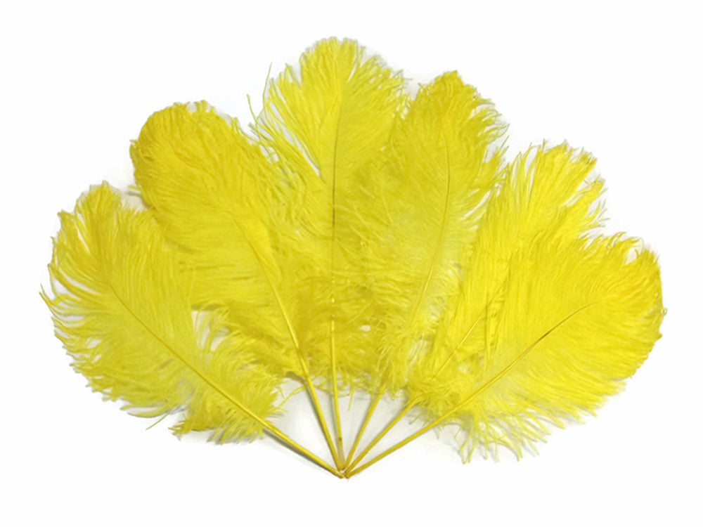 10 Pieces -  12-16" Yellow Dyed Ostrich Tail Fancy Feathers