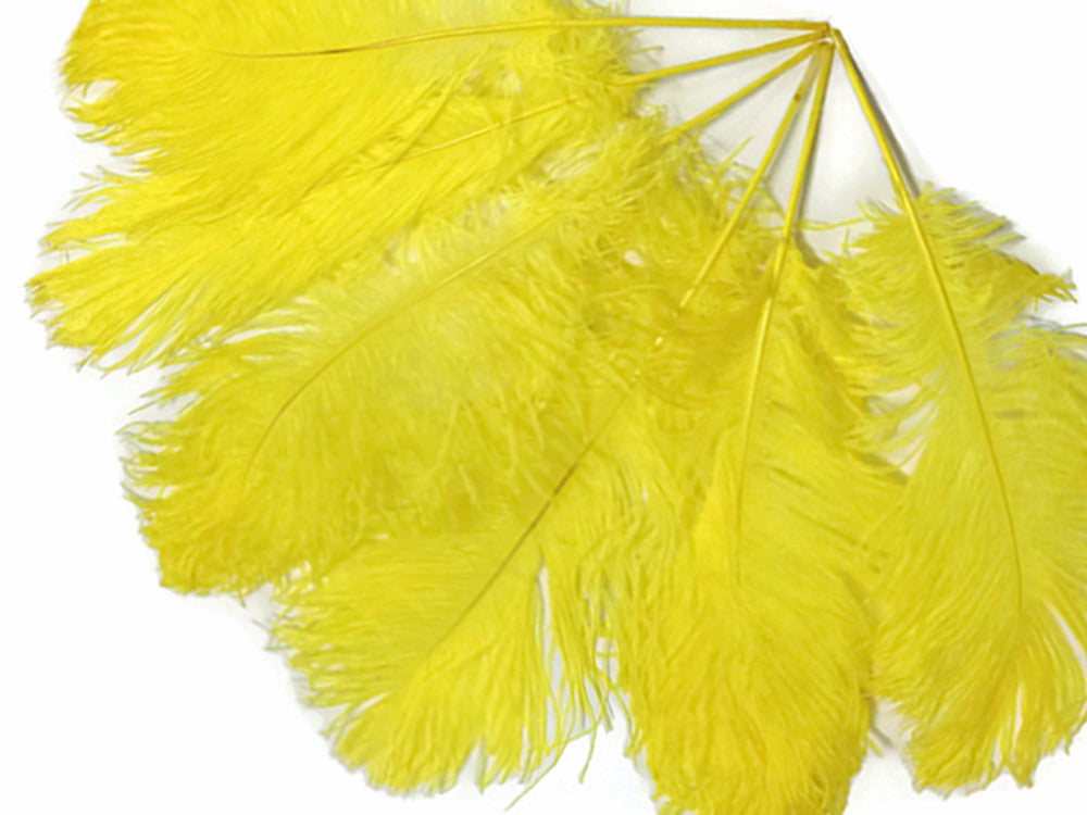 10 Pieces -  12-16" Yellow Dyed Ostrich Tail Fancy Feathers